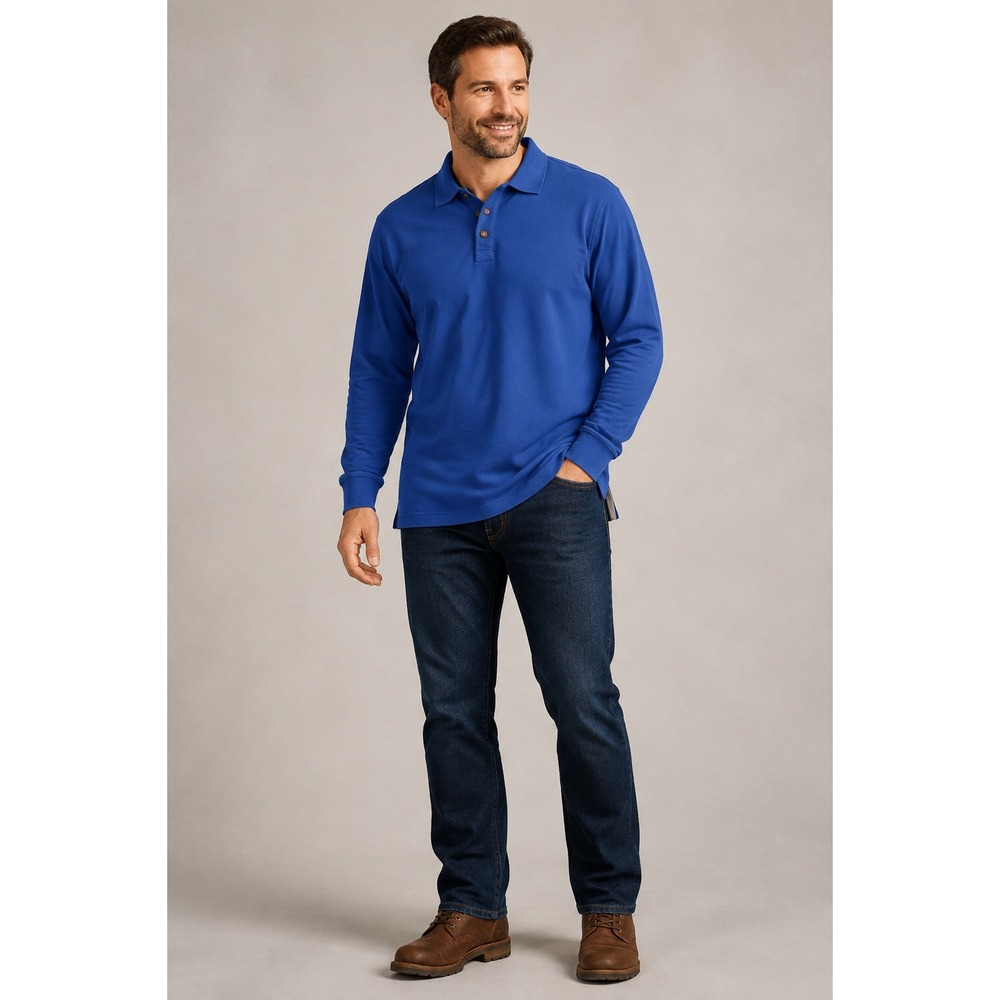 Duluth Trading Co Mens Blue Long Sleeve Polo Shirt Gorpcore Minimalist XL